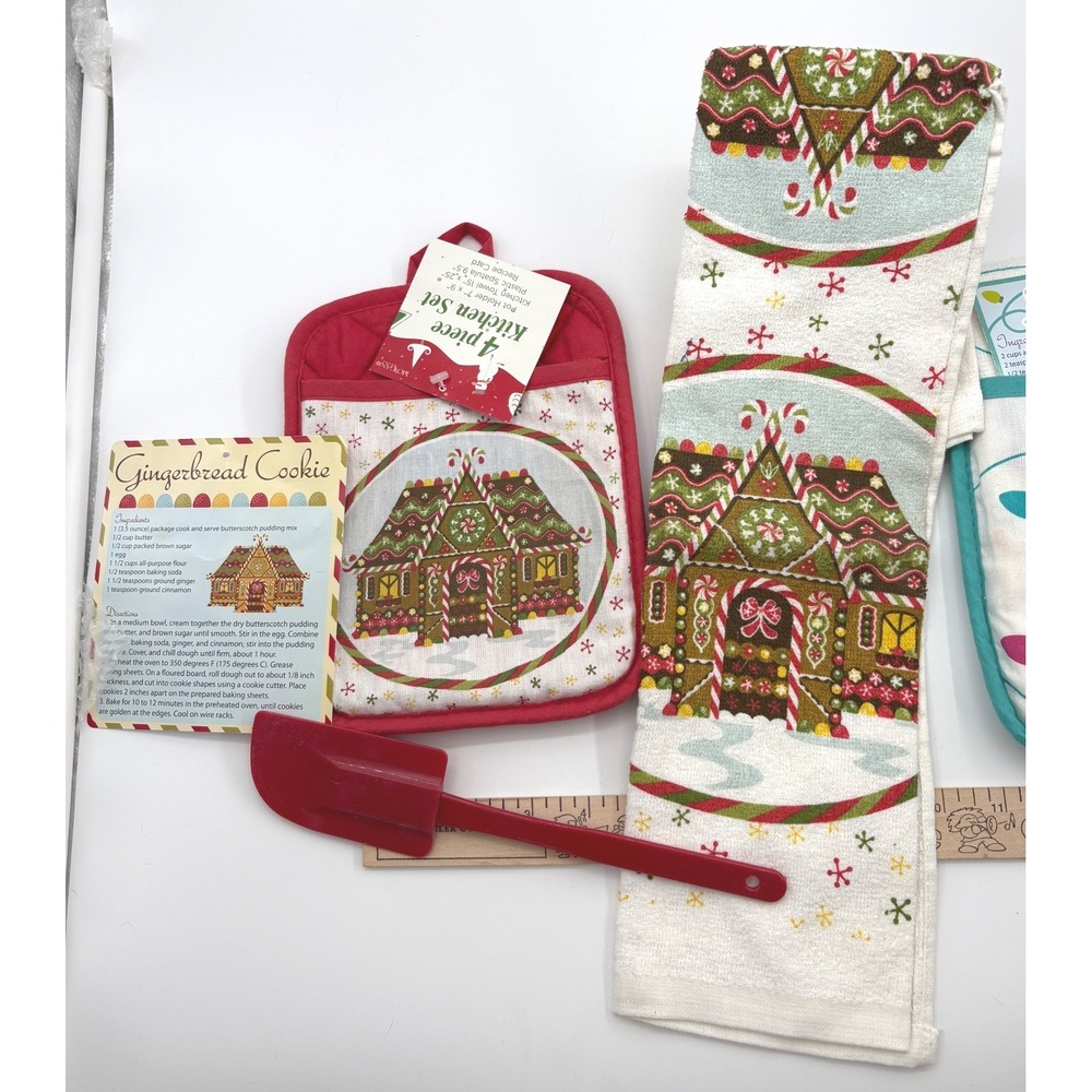 New Morgan Home Christmas Kitchen Set 4pc 2pk Gingerbread Penguin Towel Spatula - Picture 3 of 9
